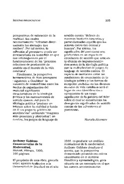 Anthony Giddens, Consecuencias de la Modernidad, Madrid, Alianza, 1993, 166  páginas.